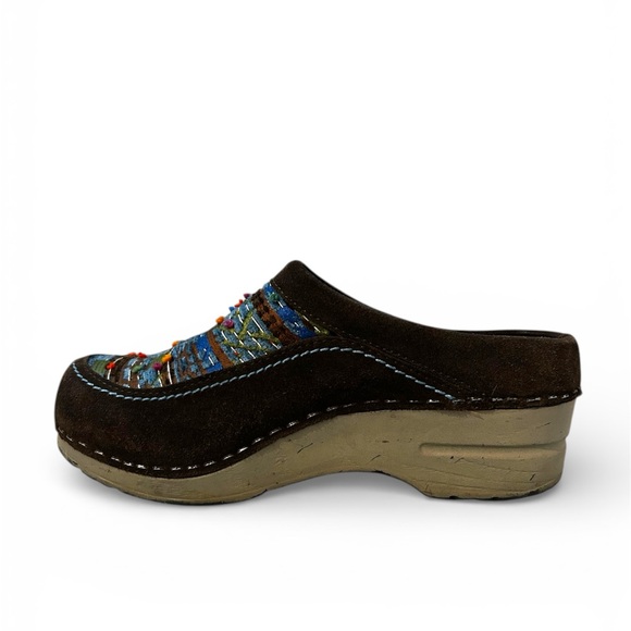 Dansko Brown Suede Mystique Aztec Embroidered Chunky Clog Slides EU 37 US 6.5/7 - Picture 8 of 13